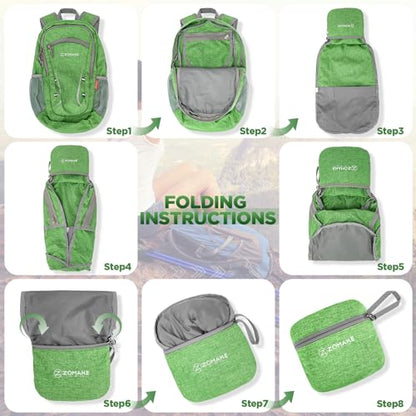 ZOMAKE Ultra Lightweight Packable Backpack 20L,Small Foldable Backpacks Hiking Water Resistant Collapsible Daypack for Women Men(Dark Green) - color: Dark Green, size: 20L