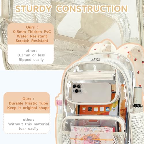 Bluboon Clear Backpack Heavy Duty Kids Boys Clear Bookbag See Through Backpacks with Pencil Case for College Work (Transparent Strawberry) - color: Transparent Strawberry