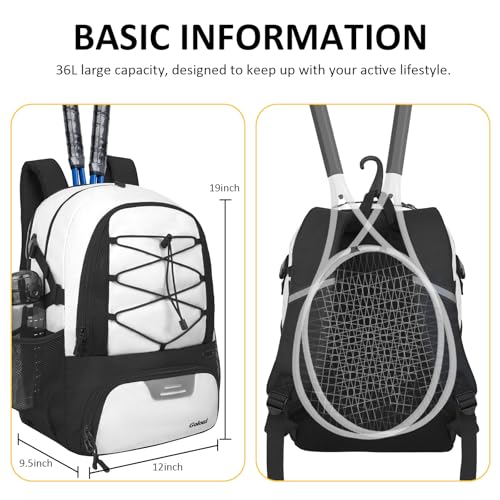 Goloni Tennis Backpack, Tennis Bag with Fence Hook & Ventilated Shoe Compartment, Holds 2 Tennis Rackets - color: Beige
