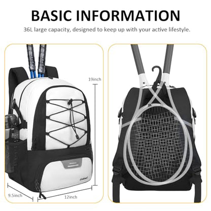 Goloni Tennis Backpack, Tennis Bag with Fence Hook & Ventilated Shoe Compartment, Holds 2 Tennis Rackets - color: Beige