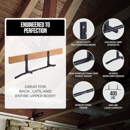AmStaff Fitness Joist Mount Pull Up Bar, Ceiling Mounted Chin Up Bar for Home Gym, Crossfit, Beam, Rafter - Heavy Duty, Multi Grip, 42" Wide, Maximum Head Clearance - TU038
