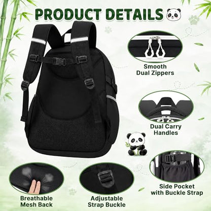 Panda Backpack for Girls, 4 PCS Girls Backpack with Lunch Box Set, Cute Kawaii Large Laptop Bookbag, School Bag for Elementary Kids & Teens - color: Panda