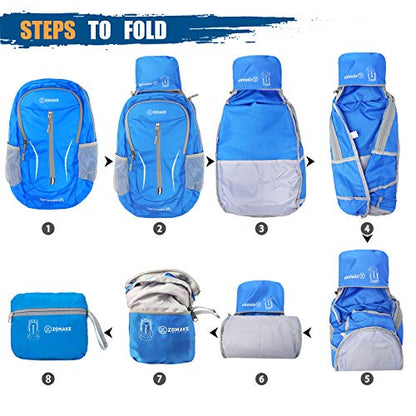 ZOMAKE Ultra Lightweight Packable Backpack 25L, Foldable Hiking Backpacks Water Resistant Small Folding Daypack for Travel(Dark Blue-NEW) - color: Dark Blue-a