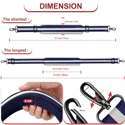ZINZ 74" Shoulder Strap with Fixed Pad and Dual Balanced Buckles，Blue-White-Blue Stripe - color: Blue-white-blue Stripe