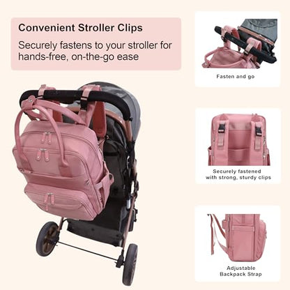 JESSIE & JAMES BeBe CCW Diaper Bag Nylon Backpack Multi Function Diaper Bag with Changing Pad & Stroller Straps_Mauve/Mauve - color: Mauve/Mauve