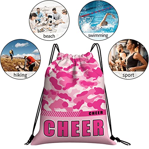 Drawstring Backpack Waterproof Gym Drawstring Bags Sports String Bag Camo Sackpack-Pink Cheer Drawstring Bag - color: Cheer Drawstring Bags-camo Pink