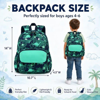BTOOP Dinosaur Kids Backpack for Boys Girls 3-6, Cute Preschool Kindergarten Backpack with Insulated Lunch Compartment & Chest Strap, Lightweight School Travel Bag Fits A4 Folder - color: Dinosaur, size: Age 3-6 (14.5" H Fit Folder)