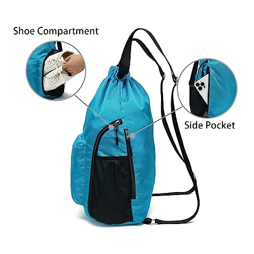 FUXINGYAO Drawstring Backpack Sports Gym Bag with Shoes Compartment, String Backpack Cinch for Women Men (light blue) - color: Light Blue