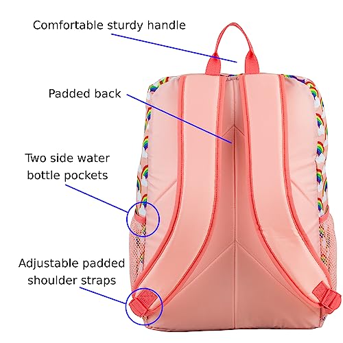 FUEL Lunch Backpack Set Teens Student Water Resistant Bookbag Bag Soft Reusable Insulated Cooler Lunch Box Thermal Travel Office Lunch Bag, Rainbow - color: Coral