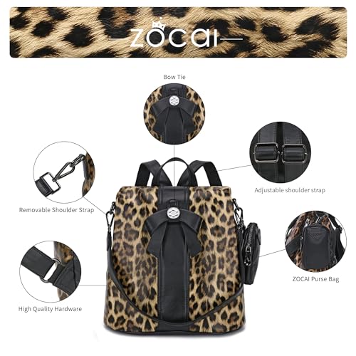 ZOCAI Backpack Purse for Women Fashion Backpack Purses PU Leather Daypacks Anti-Theft Shoulder Bag Satchel Purse - color: Brown Leopard