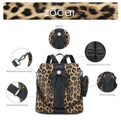 ZOCAI Backpack Purse for Women Fashion Backpack Purses PU Leather Daypacks Anti-Theft Shoulder Bag Satchel Purse - color: Brown Leopard