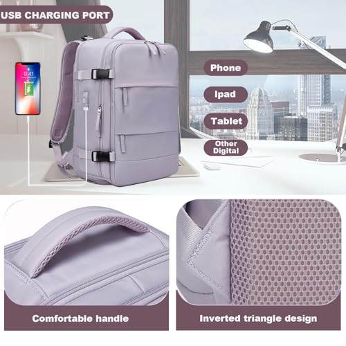 Somago Travel Unisex Backpack Carry On Casual Daypacks Rucksack Backpack Anti Theft for 15.6 Inch Laptop Business with Shoe Compartment Dry Wet Pocket USB Charger Port (Purple) - color: Purple
