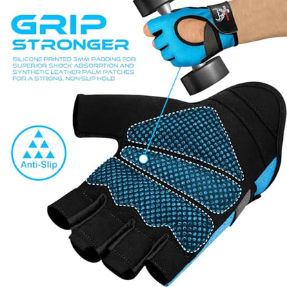 BEAST RAGE Fingerless Weight Lifting Gloves with Palm Protection Padding, Breathable Lightweight Gym Gloves for Men, Women, Weightlifting, Cycling, Exercise, Training Pull Up - color: Aqua, size: Large