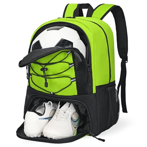 Goloni Soccer Bag, Basketball Bag with Ball Compartment & Shoe Compartment,Large Soccer Backpack for Basketball,Gym，Football - color: green