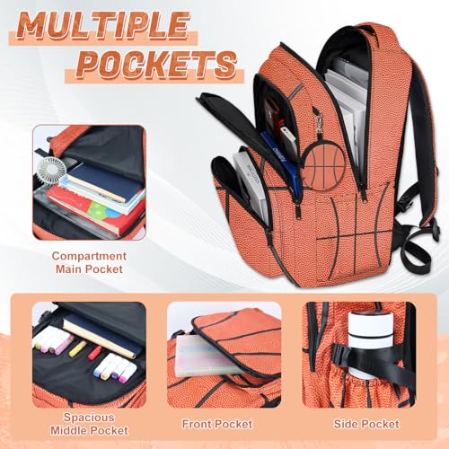 Basketball Backpack Set for Boys, Kids Basketball Backpack for School with Lunch Box and Pencil Case Coin Purse, School Bookbag for Boys - color: Basketball
