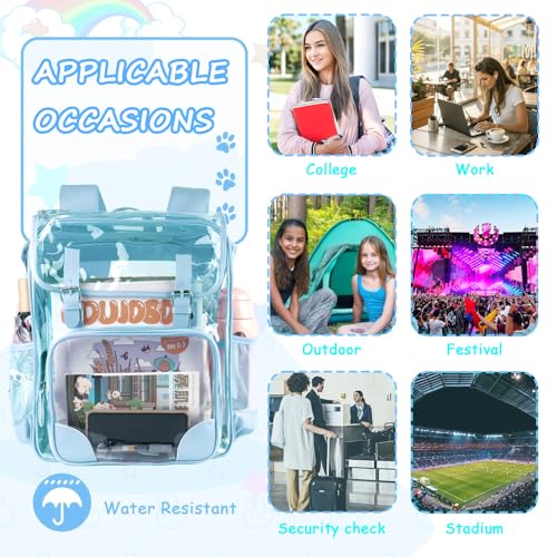 Clear Backpack,Heavy Duty Waterproof Clear Bookbag for School College Work Travel Security - Blue - color: Refined Blue