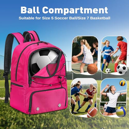 Soccer Backpack with Seperate Compartment, Water Resistant Sport Bags fit for Basketball, Volleyball, Football - color: Pink 2.0