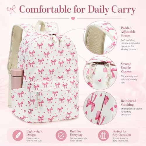 LOIDOU Girls Backpack for Kids Cute School Bookbag - color: Bow Beige 215, size: L-17"