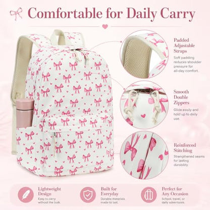 LOIDOU Girls Backpack for Kids Cute School Bookbag - color: Bow Beige 215, size: L-17"