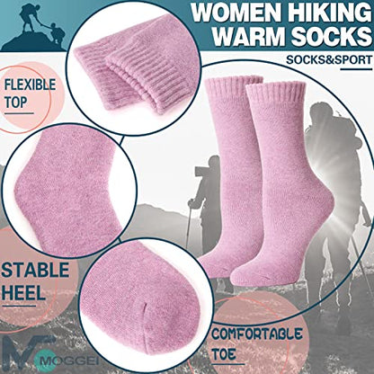MOGGEI 5 Pairs Womens Merino Wool Socks Hiking Warm Winter Thick Thermal Crew Cozy Cabin Ladies Gift Comfy Boot Work Socks - color: Warm Color C