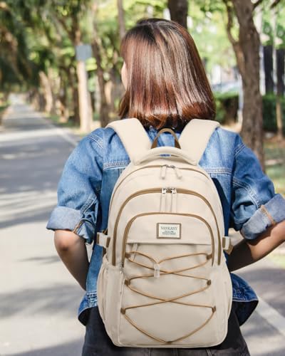 Teen Girls Backpack Aesthetic School Bag with Lunch Box, Laptop Backpack Bookbag for High School College Women Students, Beige 3pcs - color: Beige 3pcs, size: 15.6in