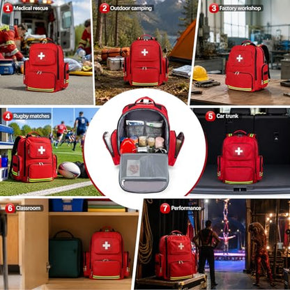 Gatycallaty First Aid Backpack Medical Emt First Responder Bag Empty Ems Emergency Home Health Hiking Trauma Travel Camping (Red, Large) - color: Red, size: Large