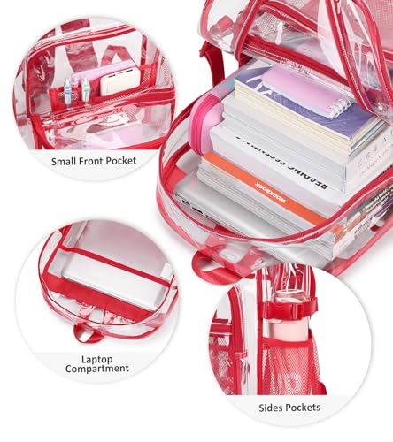 abshoo Big Heavy Duty Clear Backpack for School Girls Boys Transparent Bookbag for Middle High School (Red) - color: Red