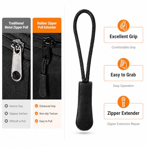 Dplolng 30 Pcs Zipper Pull Replacement,Zippers Pulls Cord Ends Replacement Universal Zipper Extender for Jackets,Backpacks,Pants,Coats, Luggage,Golf Bag,Purses(Black)