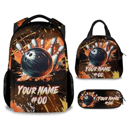 COZYAURA Kids Backpack Boys - Personalized Bowling Backpacks Set for School - Sports Bookbag with Lunch Bag & Pencil Case - Bowling Ball Book Bags for Elementary Middle School - color: Style-9