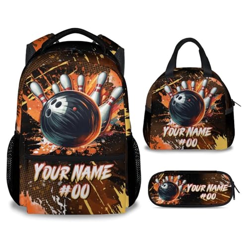 COZYAURA Kids Backpack Boys - Personalized Bowling Backpacks Set for School - Sports Bookbag with Lunch Bag & Pencil Case - Bowling Ball Book Bags for Elementary Middle School - color: Style-9