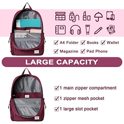 RAVUO School Backpack, Lightweight Classic Bookbag Casual Daypack for Men Women - color: Burgundy