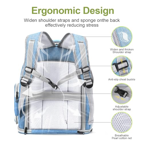 Cawypety Expandable Cat Backpack,Cat Bubble Backpack Carrier for Carrying Cats, Pets and Small Dogs,Airline-Approved,Designed for Travel, Hiking, Walking,Car （Blue - color: Square Expandable- Blue