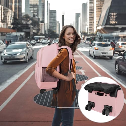 MATEIN Pink Rolling Backpack, 18 inch Womens Roller Laptop Bag with 4 Spinner Wheels, Water Resistant Wheeled Backpack Carry on Luggage, Extra Large Travel Rolling Suitcase Bag - color: Pink, size: 18 inch