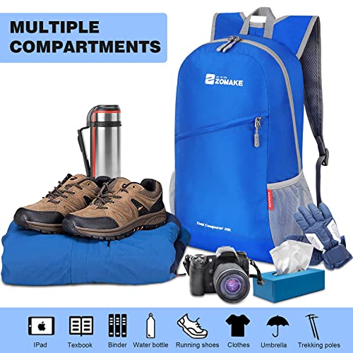 ZOMAKE Lightweight Packable Backpack 20L,Foldable Backpacks Small Daypack for Hiking Water Resistant Day Bag for Travel(Dark Blue) - color: Dark Blue