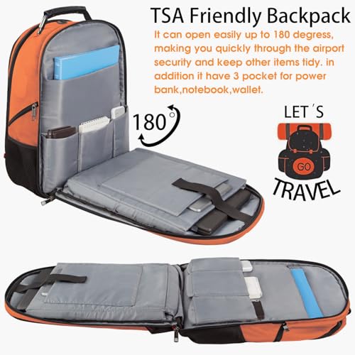 LTINVECK Extra Large 50L Travel Laptop Backpack, Computer bag Backbag, TSA Friendly Durable Big RFID Heavy Duty Business Tech Backpack Fits 17 Inch Laptops for Men Women, Orange - color: Full Orange