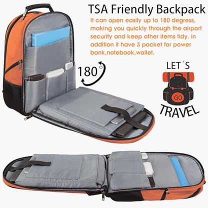LTINVECK Extra Large 50L Travel Laptop Backpack, Computer bag Backbag, TSA Friendly Durable Big RFID Heavy Duty Business Tech Backpack Fits 17 Inch Laptops for Men Women, Orange - color: Full Orange