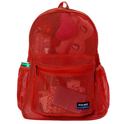 K-Cliffs Heavy Duty Mesh Backpack Quality Classic Student Net Bookbag Durable See Through Simple Netting Daypack Basic School Bag Red - color: Red