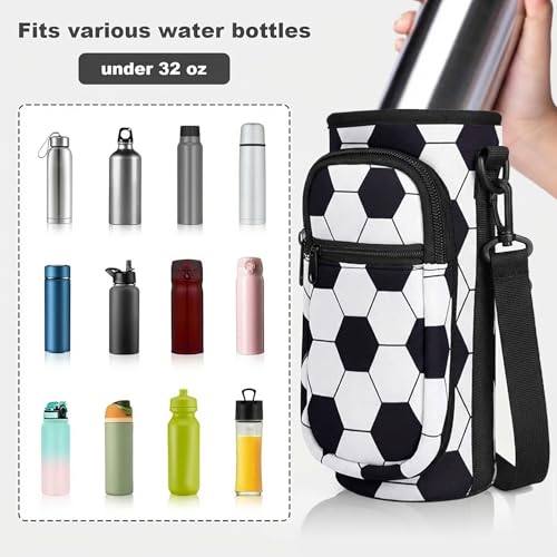 Water Bottle Holder with Strap, Water Bottle Carrier Bag with Phone Pocket, Shoulder Hand Strap Insulated Neoprene 32/40 oz Water Bottle Sleeve for Walking Hiking Camping Gym - color: 8 Soccer, size: under 32oz