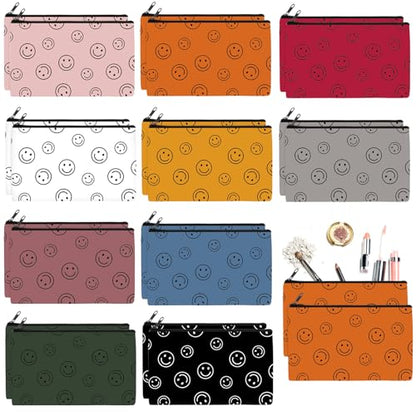Reginary 20 Pcs Makeup Bags Gifts for Women Canvas Cosmetic Bags with Zipper Bulk Gift for Women Travel Purse Organizer Pouch Accessory, Toiletry Large Capacity, 7 x 4.3 Inch(Smile Face) - style: Smile Face