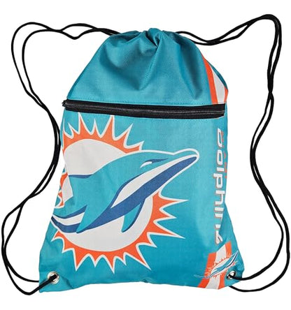 FOCO Miami Dolphins NFL Drawstring Backpack with Zippered Pocket — Officially Licensed, Cordura Nylon - color: Miami Dolphins
