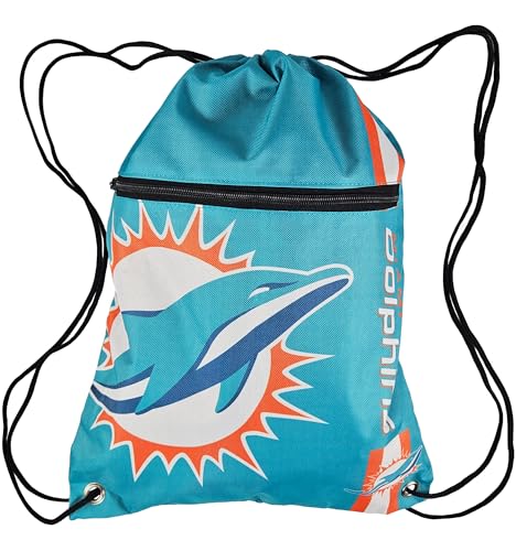 FOCO Miami Dolphins NFL Drawstring Backpack with Zippered Pocket — Officially Licensed, Cordura Nylon - color: Miami Dolphins