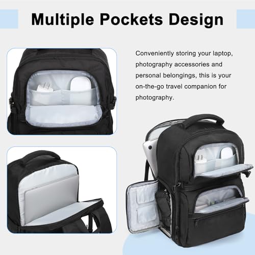 MOSISO Camera Backpack, DSLR/SLR/Mirrorless Camera Case, Side Quick Access Photography Travel Bag with 15-16 inch Laptop Compartment&Rain Cover&3 Front Pockets Compatible with Canon/Nikon/Sony, Black