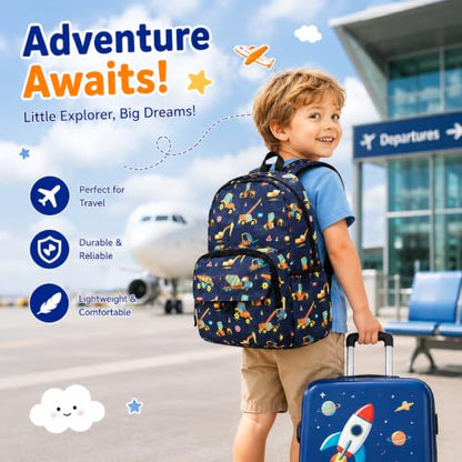 BTOOP Kids Backpack for Boys 3-6, Preschool Kindergarten Backpack with Insulated Lunch Compartment & Chest Strap (Truck Blue, Age 3-6 (14.5" H Fit Folder)) - color: Truck Blue, size: Age 3-6 (14.5" H Fit Folder)