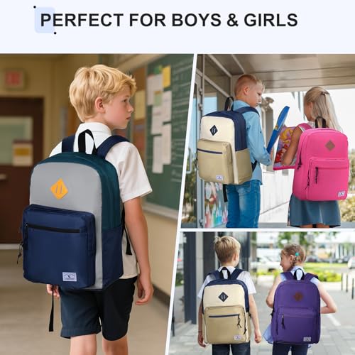 VX VONXURY Backpack for Men Women, Lightweight Kids School Bag, Classic Basic Laptop Bookbag for College Work Travel Hiking - color: Navy Khaki