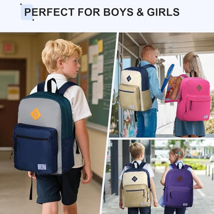 VX VONXURY Backpack for Men Women, Lightweight Kids School Bag, Classic Basic Laptop Bookbag for College Work Travel Hiking - color: Navy Khaki