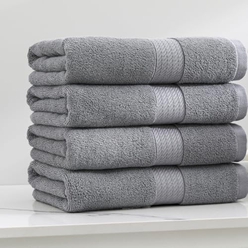 100% Cotton Hand Towel Set of 4, Oversized Ultra Soft Luxury Towels, Thick Plush, Absorbent Heavyweight, Guest Bath, Hotel, Spa, Home Bathroom, Shower,20" x 40" (Grey) - color: Grey