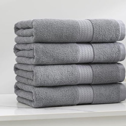 100% Cotton Hand Towel Set of 4, Oversized Ultra Soft Luxury Towels, Thick Plush, Absorbent Heavyweight, Guest Bath, Hotel, Spa, Home Bathroom, Shower,20" x 40" (Grey) - color: Grey