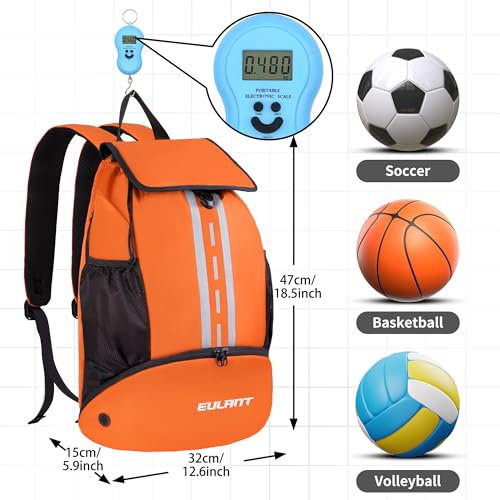 EULANT Soccer Backpack with Shoes Compartment, Waterproof Drawstring Bag for Sport Gym Swim Yoga Travel Football Volleyball - color: Upgraded Orange