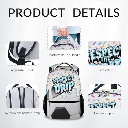 Boys Soccer Backpack for School Kids Bookbag with Padded Shoulder Straps - Girls Teens School Bag with Pocket for Primary Elementary Back to School Gifts (17 Inch) - color: White