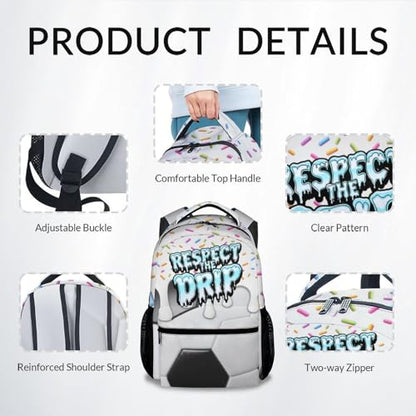 Boys Soccer Backpack for School Kids Bookbag with Padded Shoulder Straps - Girls Teens School Bag with Pocket for Primary Elementary Back to School Gifts (17 Inch) - color: White